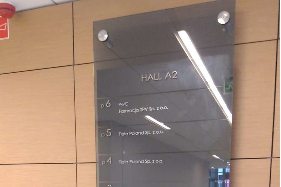 totem informacyjny szklany - szkło bezpieczne, Echo Aquarius